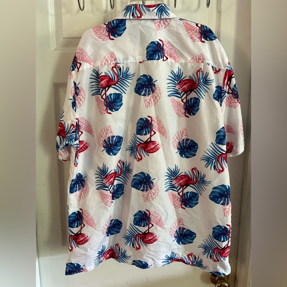 Uzzi Hawaiian Shirt Men’s Medium Flamingo Beach Aloha Casual Camp Blue Pink - Picture 6 of 8